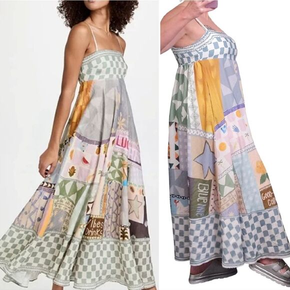 Europecore Sleeveless Picnic Print Smocked Back Midi Dress Medium - Picture 8 of 15